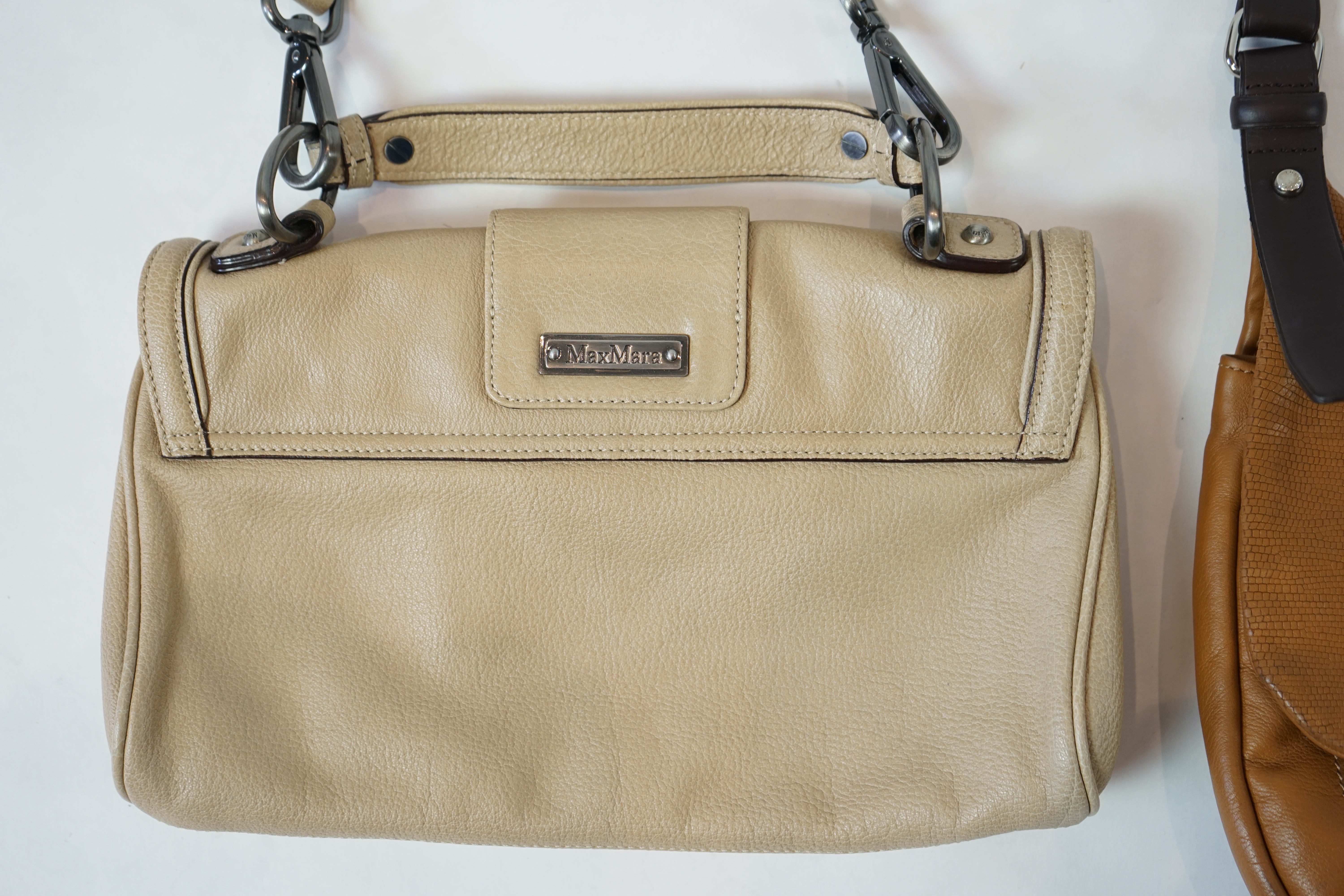 A Max Mara handbag and a Longchamp satchel style bag.